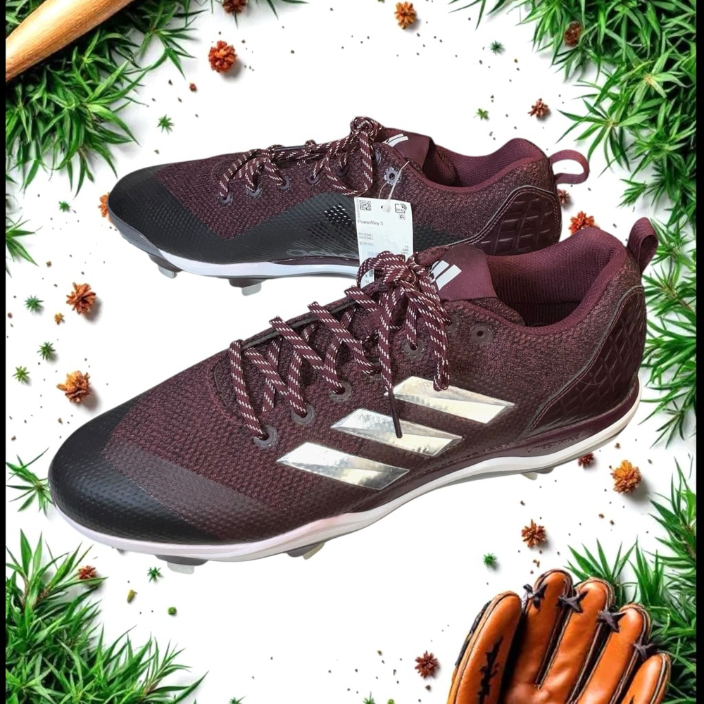 Adidas New w Tag Burgundy w White & Black Baseball Metal Cleats Men Sz 16